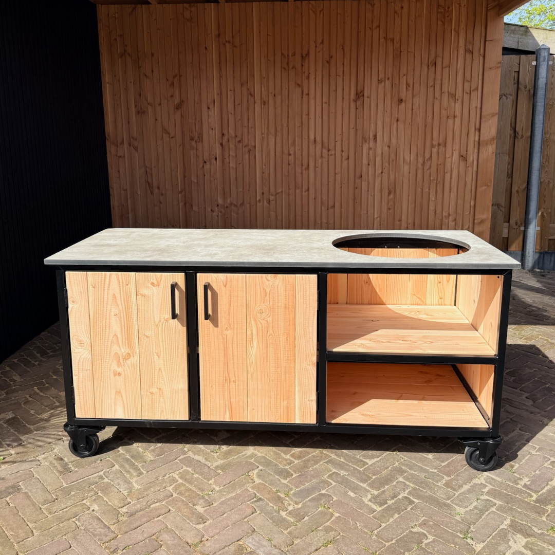 Buitenkeuken Douglas en staal met opbergkast en Beige HPL werkblad - Lengte 180 cm - Afbeelding 2
